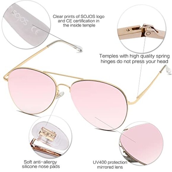 Classic Aviator Sunglasses Metal Frame UV400 Protection Spring Hinges - Picture 5 of 8